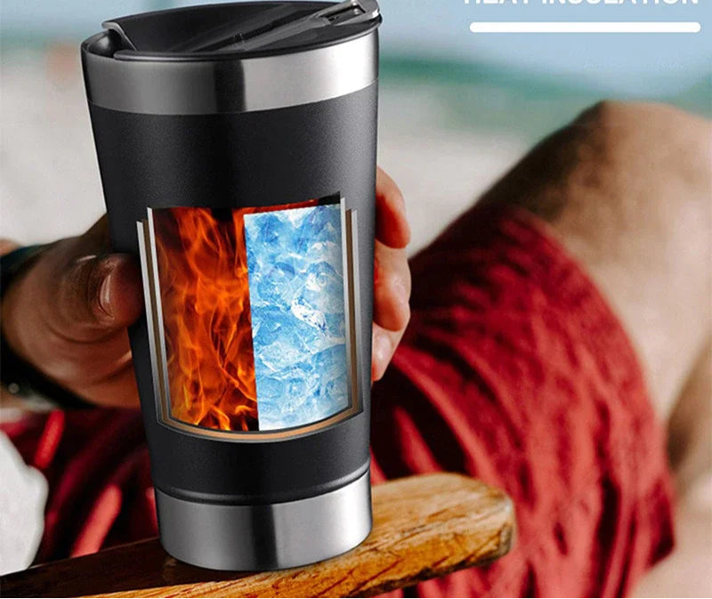Copo Térmico 473ml COM TAMPA E Abridor Inox Para Quente e Gelado