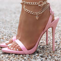 Aneikeh sexy plutônio rasa sandálias de salto alto feminino verão 2025 novo dedo do pé apontado sapatos corrente metal moda fivela cinta festa costura