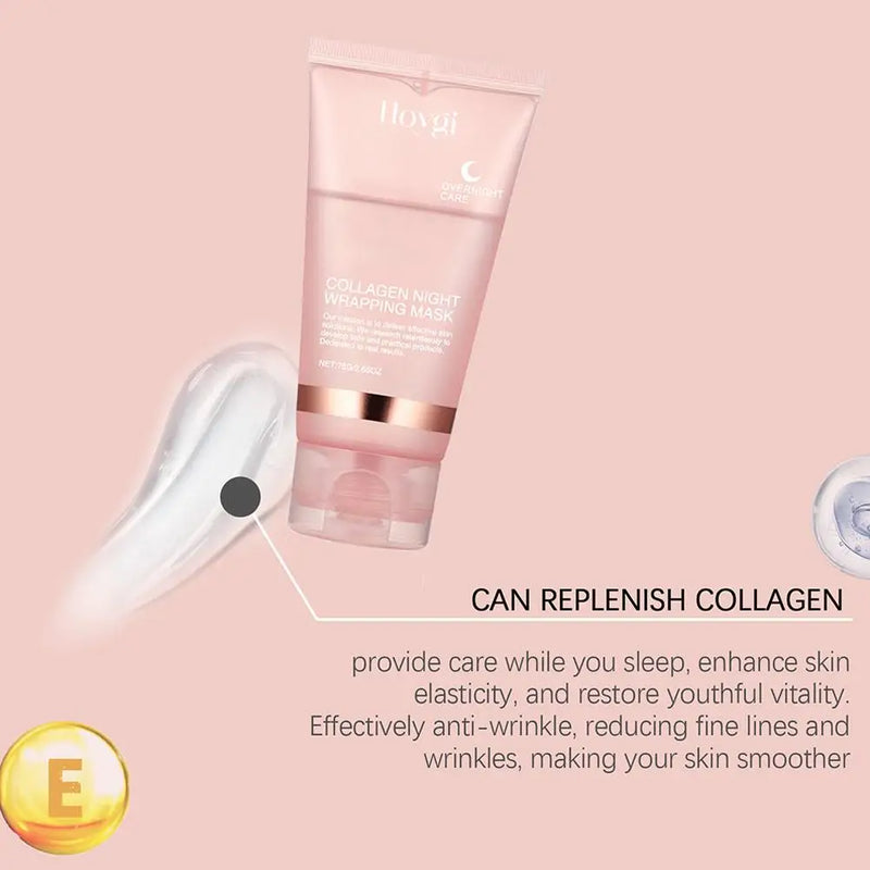 Máscara facial de colágeno para embrulho noturno, máscara de embrulho noturno de colágeno coreano hidrata profundamente creme de máscara de cuidados noturnos 75ml