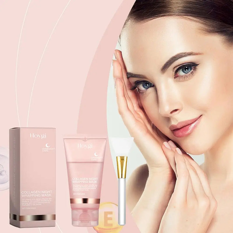 Máscara facial de colágeno para embrulho noturno, máscara de embrulho noturno de colágeno coreano hidrata profundamente creme de máscara de cuidados noturnos 75ml