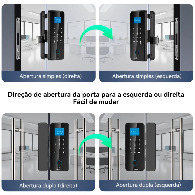 Intelar X7 Fechadura de porta de vidro inteligente com controle por APP Tuya Bluetooth Fechadura elétrica eletrônica biométrica de impressão digital senha 13.56Mhz RFID