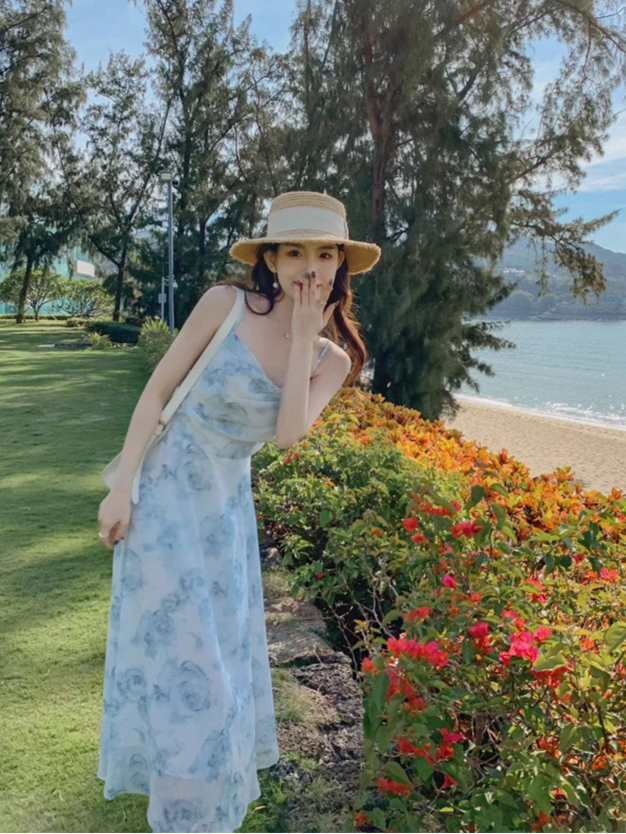 Singiny feminino floral cinta de espaguete vestido elástico ruched sexy oco sem costas vestido de festa verão boho férias praia vestido de verão