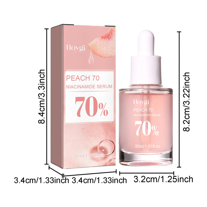 Pêssego 70% niacinamida soro facial desvanece-se melanina hidratante encolher poros suave brilho cuidados com a pele removedor de manchas escuras soro