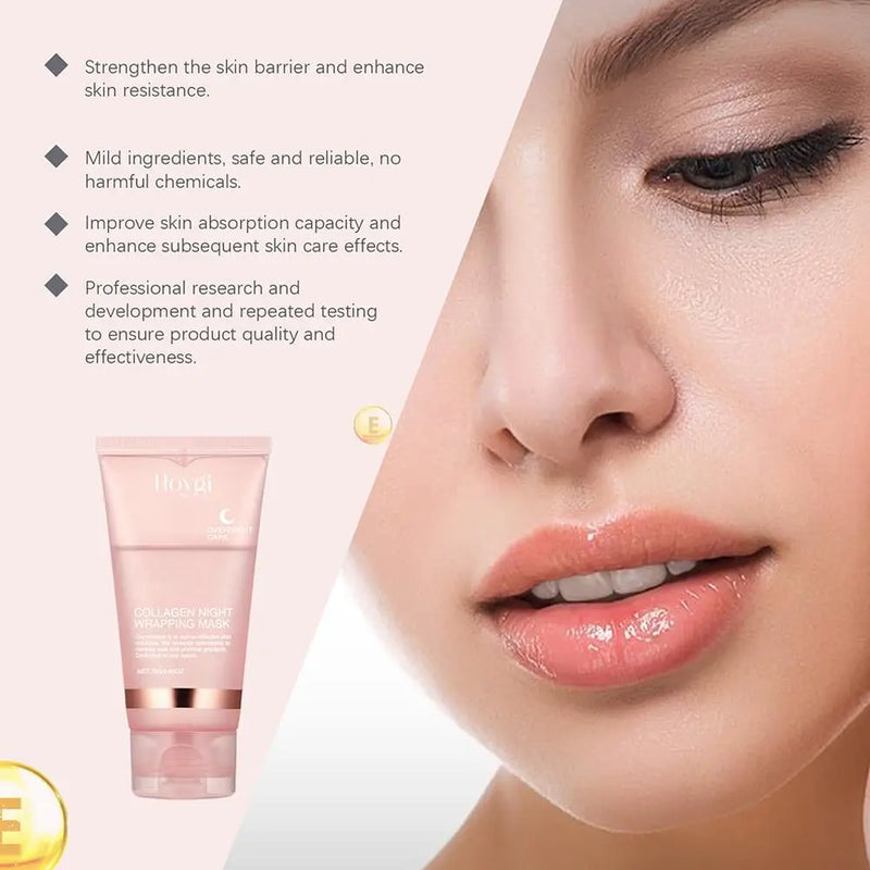 Máscara facial de colágeno para embrulho noturno, máscara de embrulho noturno de colágeno coreano hidrata profundamente creme de máscara de cuidados noturnos 75ml