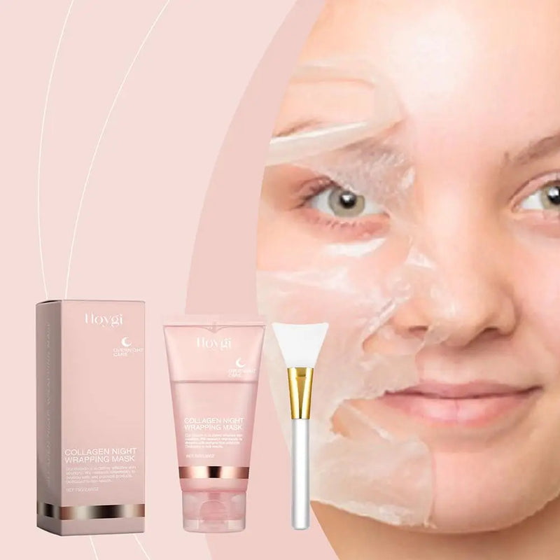 Máscara facial de colágeno para embrulho noturno, máscara de embrulho noturno de colágeno coreano hidrata profundamente creme de máscara de cuidados noturnos 75ml