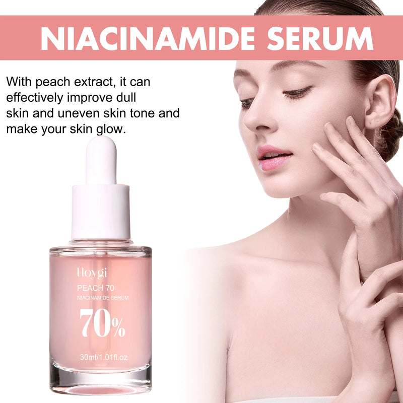 Pêssego 70% niacinamida soro facial desvanece-se melanina hidratante encolher poros suave brilho cuidados com a pele removedor de manchas escuras soro