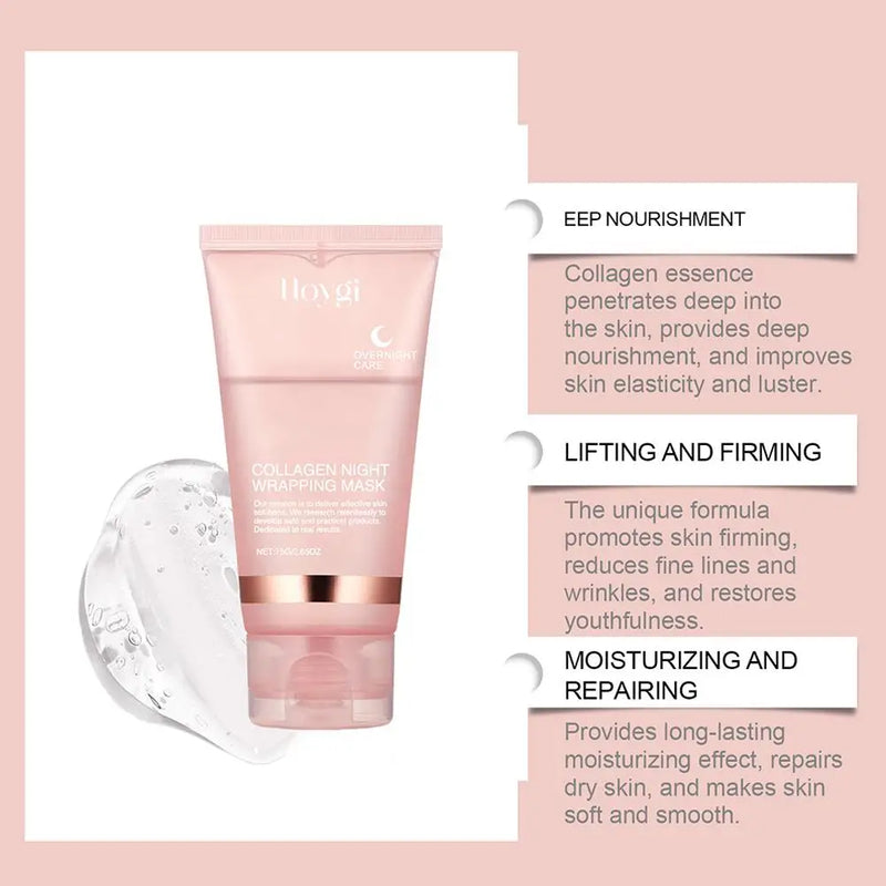 Máscara facial de colágeno para embrulho noturno, máscara de embrulho noturno de colágeno coreano hidrata profundamente creme de máscara de cuidados noturnos 75ml