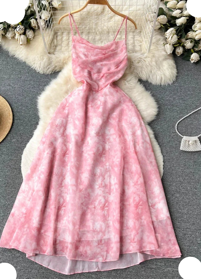 Singiny feminino floral cinta de espaguete vestido elástico ruched sexy oco sem costas vestido de festa verão boho férias praia vestido de verão