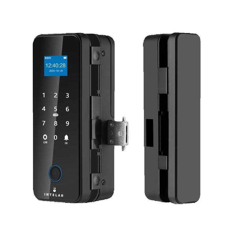 Intelar X7 Fechadura de porta de vidro inteligente com controle por APP Tuya Bluetooth Fechadura elétrica eletrônica biométrica de impressão digital senha 13.56Mhz RFID